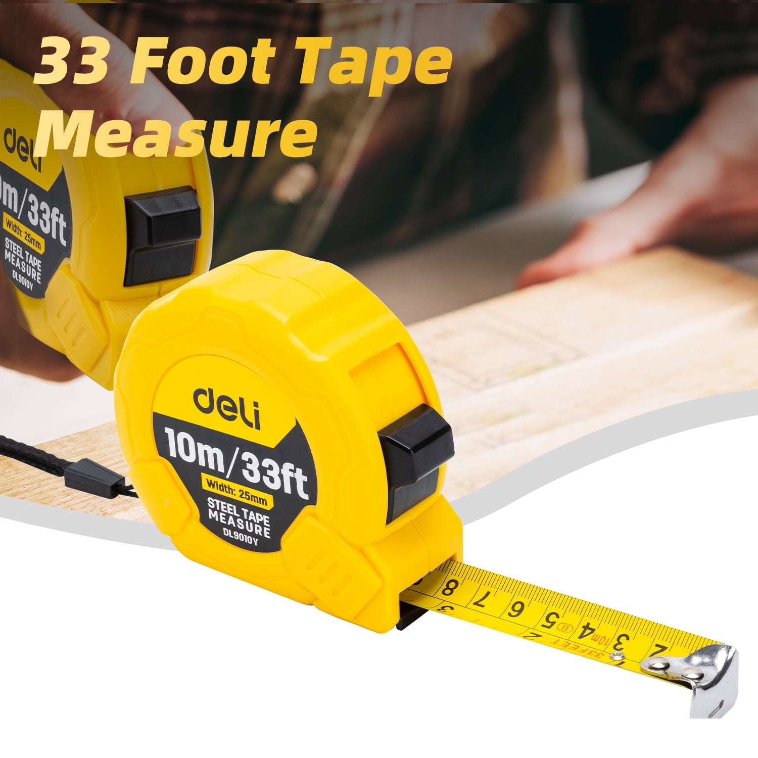 Deli Measuring Tape Measure 33 Ft, Metric, Imperial Measurement Tape,  Retractable, Self-Lock