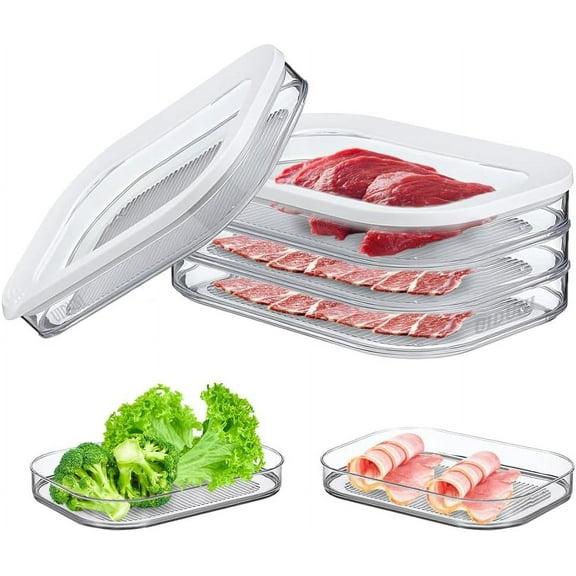 Deli Meat Container for Fridge, Bacon Lunch Meat Container for Refrigerator, Meal Prep Containers, Stackable Food Storage Boxes with Lid for Cold Cuts, Salami, Deli, Lunch Meat, BPA Free, White