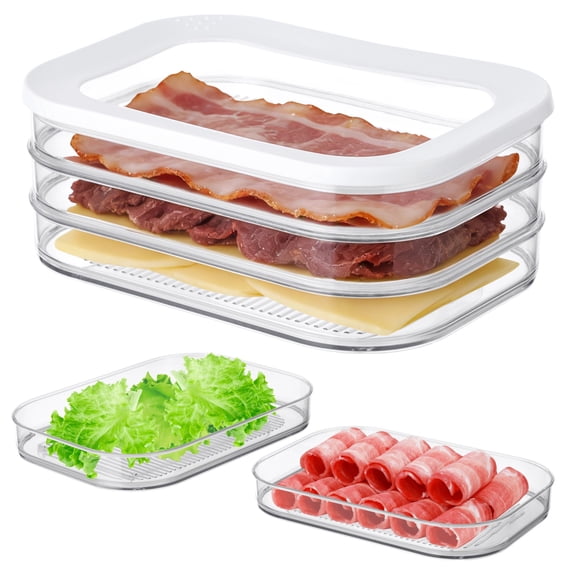 Deli Meat Container for Fridge with Lid, 3-Layer Stackable Space-Saving Refrigerator Storage Box, Clear Lunch Meat Organizer with Sealing Ring for Bacon Meat Cold Cuts Cheese Seafood
