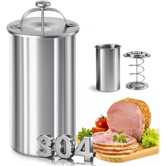 Deli Meat Press Stainless Steel, Ham Maker Meat Press with Thermometer & Spring Mechanism, Durable Homemade Lunch Meat Maker Mold for Healthy Sandwiches Home Cooking Kitchen