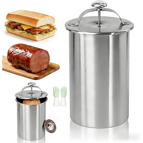 Deli Meat Press Stainless Steel, Ham Meat Press Maker, Lunch Meat Press with Thermometer & Spring Mechanism, 1-1.2 kg of Meat, for The Processing of Various Meat Products, Such as Meat Patties (1pcs)