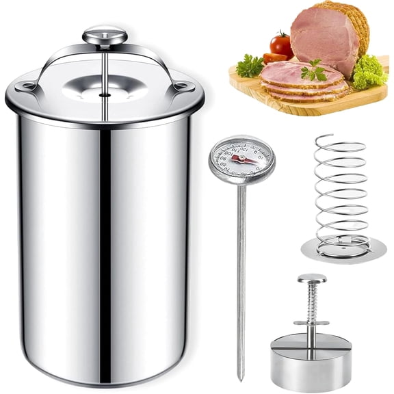 Deli Meat Press Stainless Steel, Ham Press Mold for Deli Meats, 2026 New Stainless Steel Deli Meat Press with Thermometer & Spring Mechanism (With press)