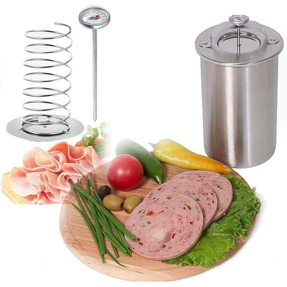 Deli Meat Press Stainless Steel, Stainless Steel Ham Maker Meat Press Cooker for Making Healthy Homemade Deli Meat with Thermometer - Kitchen Bacon Pressure Cookers Pot Pan Stove (1 pc)