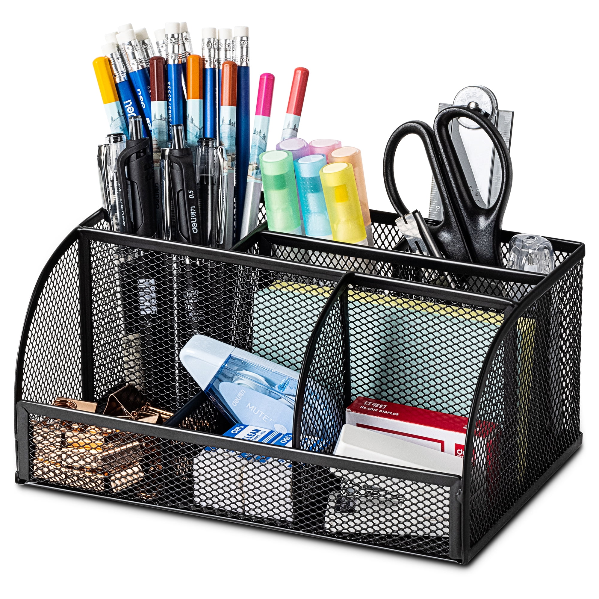 Deli Mesh Desktop Organizer Office Supplies, 7 Compartments, Black