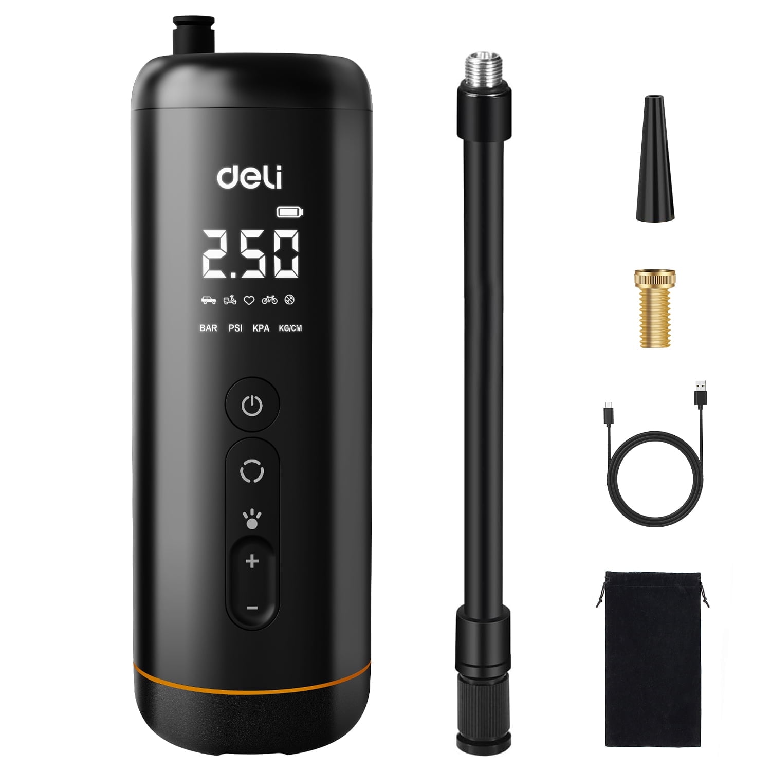 Deli Mini Cordless Portable Tire Inflator- 150 Psi Air Compressor 5400mAh & 12V Electric Air Pump LCD Display for Car Tires,Motorcycle Tires, Bicycle Tires, And Various Sports Balls
