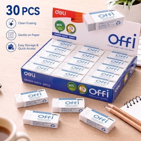 Deli 30 Pack Pencil Erasers,Premium Eraser with Soft Smooth Erasing,Bulk Display Box for Office, Drafting and Stationery Use