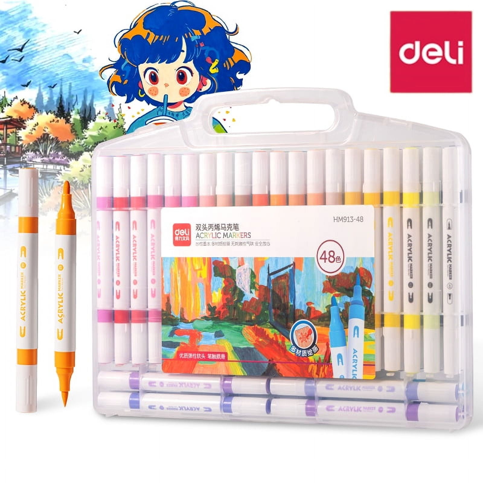 Deli Paint Markers Dual Tip Quick Drying Acrylic Marker Pens Paint