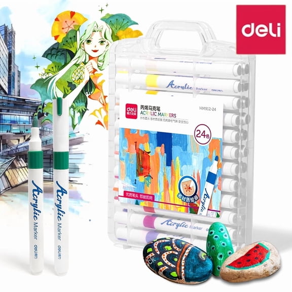 Deli Paint Markers, Quick Drying Acrylic Marker Pens, Assorted Colors, 24 Count