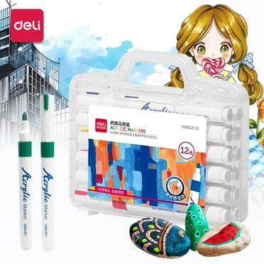 Deli Paint Markers Quick Drying Acrylic Marker Pens Paint Pens for Wood Rock Canvas (12 Colors)