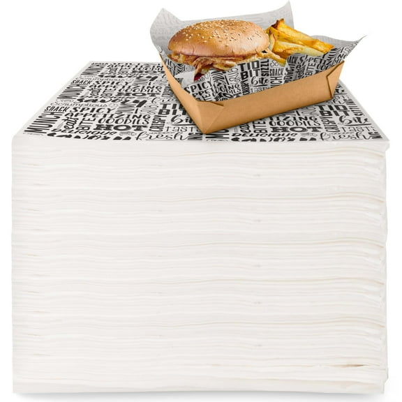 Deli Paper Sheets (1000 Count) 12-Inch Black and White Text Sandwich Wrapping Paper Grease Resistant Perfect for Concession Stand, Carnival, Party, Fast Food, Cheese, Basket Liner and Food Packaging