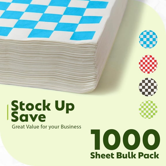 Deli Paper Sheets, 12x12 inch, 1000pcs - Classic Checkered Wax Sheet, Precut Food Basket Liners, Grease-Resistant Wrapping Paper for Sandwich Bread Burritos (Green and White)