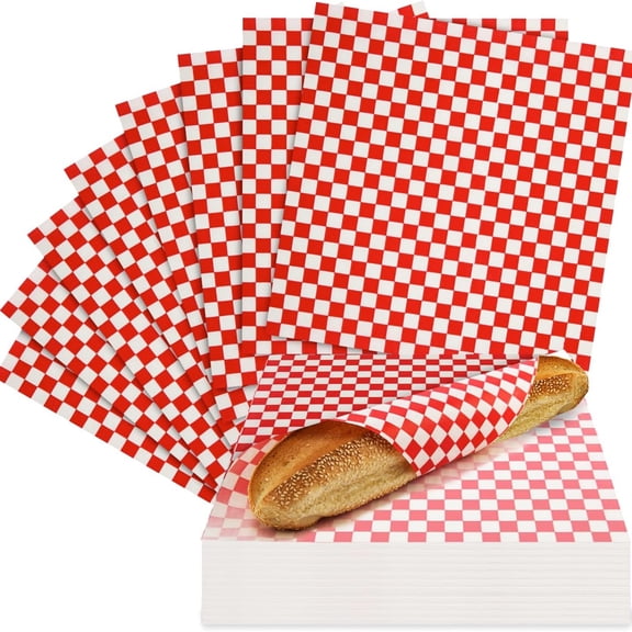 Deli Paper Sheets, 12x12 inch, 1000pcs - Classic Checkered Wax Sheet, Precut Food Basket Liners, Grease-Resistant Wrapping Paper for Sandwich Bread Burritos (Red and White)