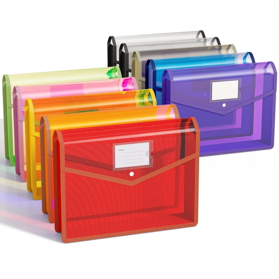 Deli 10 Pack Expanding File Folder, Plastic Accordion Document Organizer with Snap Closure, Transparent A4/Letter Size for Office & Home