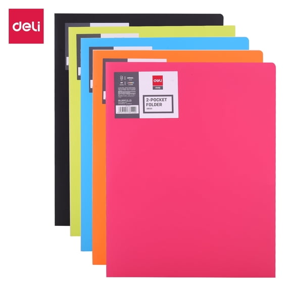 Deli Plastic File Folders with Pockets (10-Pack, 5 Colors), Includes Business Card Slot