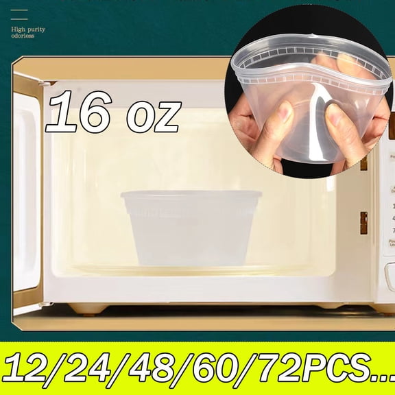 Deli Plastic Food Containers with Airtight Lids Leakproof Slime Small Combo Pack [Reusable, Storage, Disposable, Meal Prep, Soup, Microwaveable & Freezer Safe] (16oz)