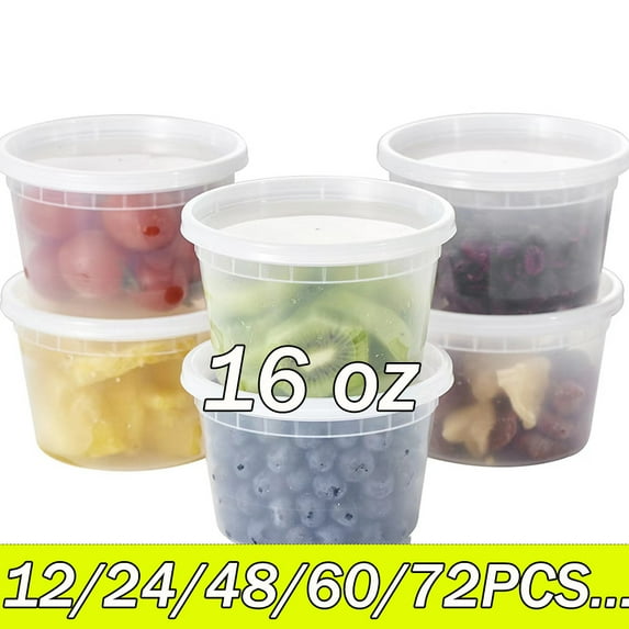 Deli Plastic Food Storage Container with Lids, 16oz Airtight Leakproof Deli Containers Microwavable Clear Food Containers with Lids for Soup Meal Freezer Dishwasher Safe