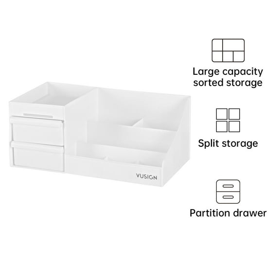 Deli Plastic Makeup Organizer,Desk Organizer For Home, Office Supplies (White)