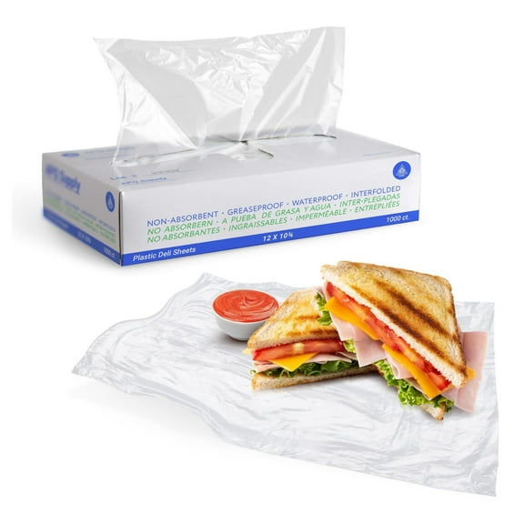 Deli Plastic Sheets 12x10.75 Inch - 1000 Pack - Clear Sandwich Wraps, Precut Plastic Wrap for Food Storage, Bakery, Kitchen & Freezer