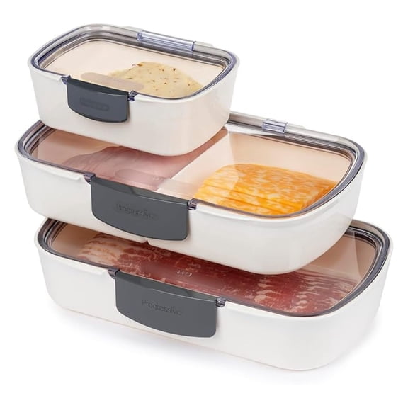 Deli ProKeeper 3-Piece Set: Mini (0.66 QT), Split (1.45 QT), and Standard (1.45 QT) Airtight Containers with Silicone Seals, Clear Lids, Date Windows & Grooved Bottoms to Keep Food