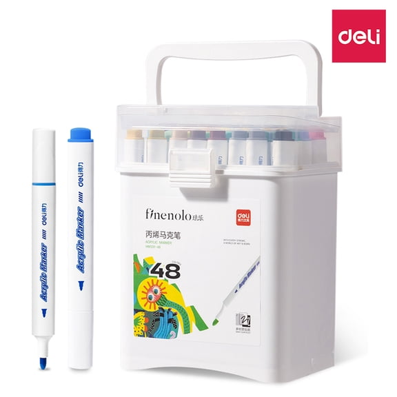 Deli Quick Drying Acrylic Paint Markers Paint Pens Set for Wood, Rock, Canvas, Pens,48 Colors