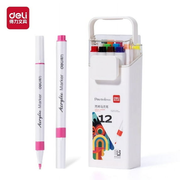 Deli Quick Drying Acrylic Paint Markers Paint Pens Set for Wood, Rock, Canvas, Pens,T-shirt，12 Colors