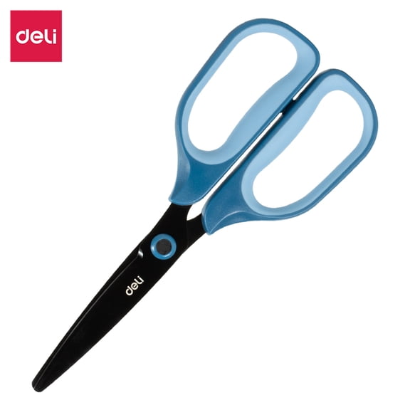 Deli Scissors, Soft-Touch Handles, Round Tip, Blue, 1/Blister