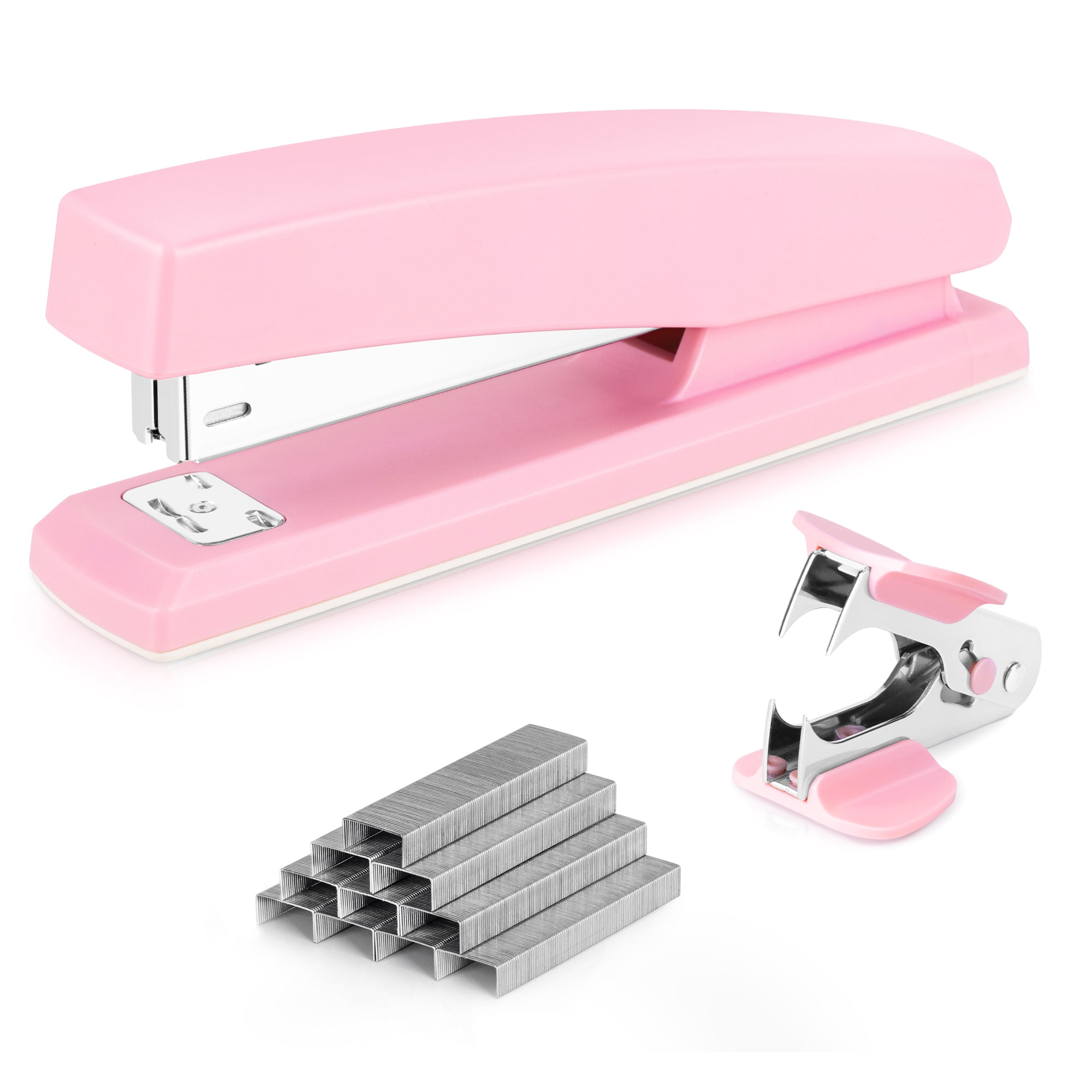 Deli Desktop Stapler Set, Pink, Includes 1000 Staples and Staple