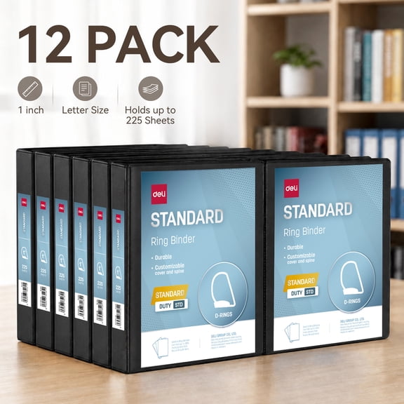 Deli 1 Inch View Binder 12 Pack, 3 Ring D-Binder Holds Up to 220 Sheets with Interior Pockets, Letter Size Document Organizer