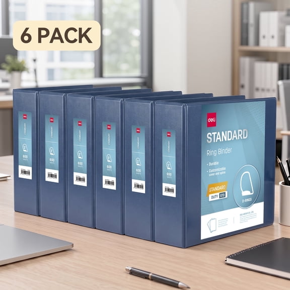 Deli 3 Inch View Binder 6 Pack, 3 Ring D-Binder Holds Up to 750 Sheets with Interior Pockets, Letter Size Document Organizer