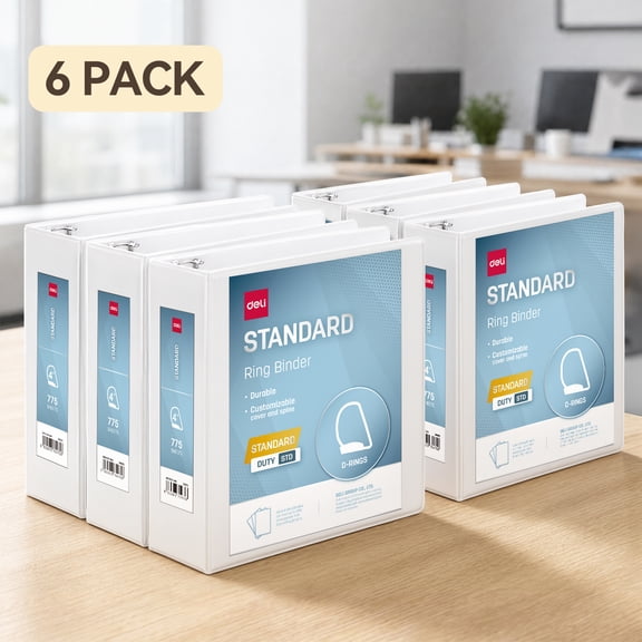 Deli 4 Inch View Binder 6 Pack, 3 Ring D-Binder Holds Up to 835 Sheets with Interior Pockets, Letter Size Document Organizer