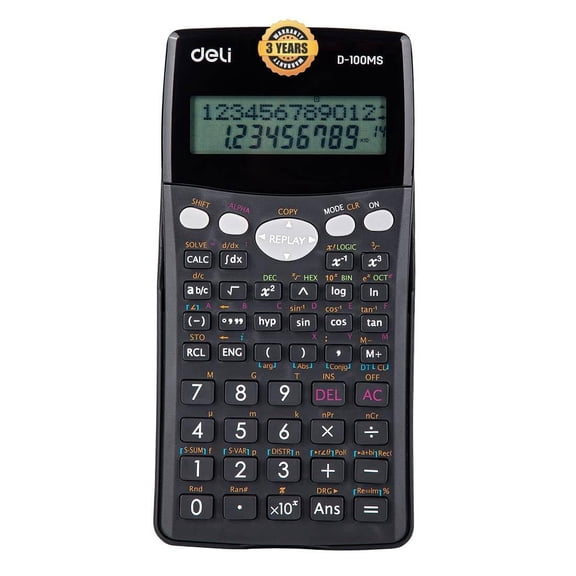 Deli WD-100ms Scientific Calculator | 300 Fractional Arithmetic Function | 2 Line Led Display | 3 Years Warranty - (Black)