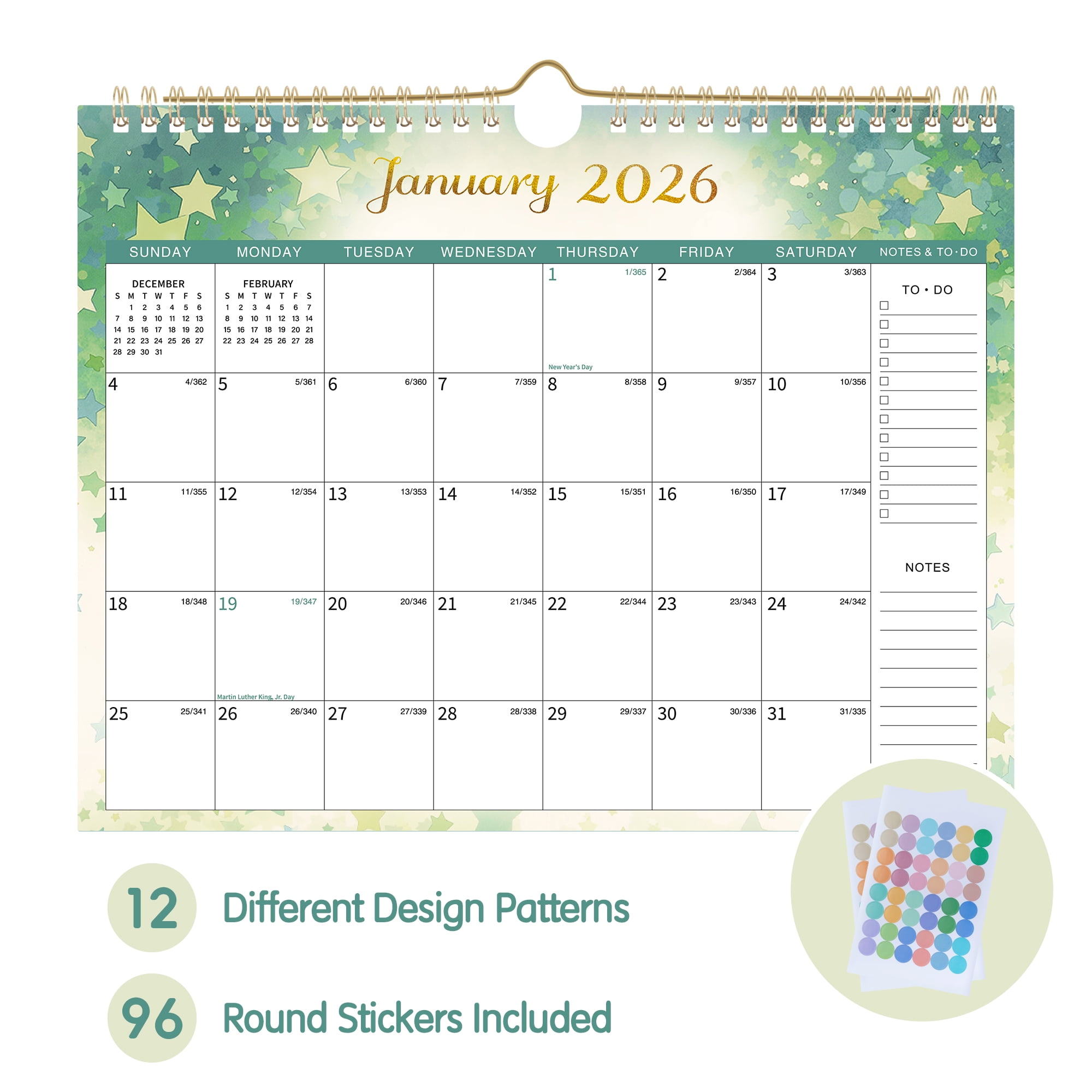 Walmart Deal of Deli 2026 Wall Calendar, 11" x 8.5", Thick Paper with Julian Dates and Block for New Year and Christmas Presents, Monthly planner for Office Home Planning & Organizing,Color Design