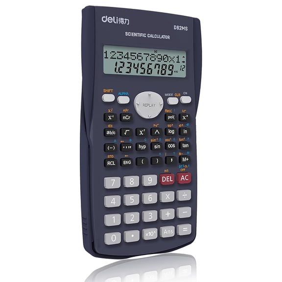 Deli Wd82dms Scientific Calculator With | 3 Years Warranty | 240 Functions And 2 Line Led Display | Ans Function, Fractional Arithmetic Function - Navy |