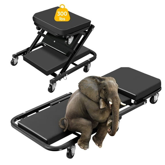 Deli Mechanic Creeper,36" 2 in 1 Z Creeper Seat,Rolling Folding Car Creeper with 6 pcs Wheels,Creeper Automotive and Garage Stool,300 lbs Capacity,for Garage, Shop, Auto Repair, Lay Down or Sit