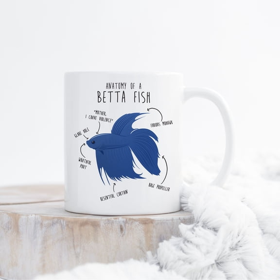 DeliFri Betta Fish Coffee Mug, Cute Siamese Fighting Fish Gift, Pet Betta Lover, Beta Fish Cup, Aquarium Tropical Tank, Fish Mom, Dad, Anatomy