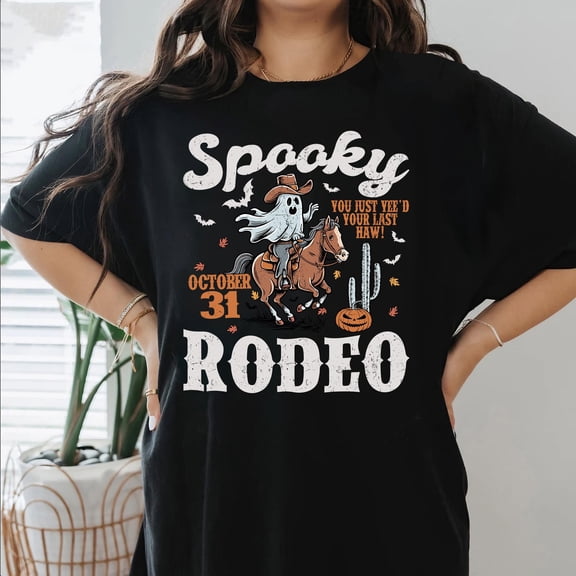DeliFri Cowboy Ghost Shirt, Western Halloween T-Shirt, Spooky Rodeo Women Fall Tee, Funny Ghost Cowboy Shirt, Country Cowgirl Ghost Tshirt Gift