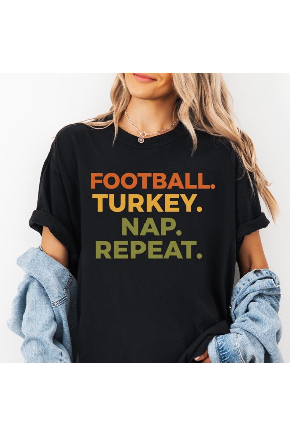 Football Turkey Nap Repeat T-Shirt, Thanksgiving