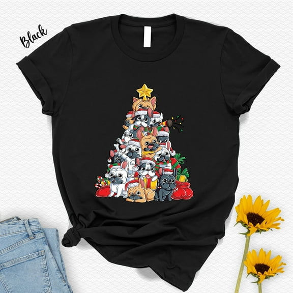 DeliFri French Bulldog Christmas Tree Shirt,Animal Lover,Ugly Christmas,Dog Christmas Gift,Bulldog Lover,Christmas T-Shirt,French Bulldog Gifts