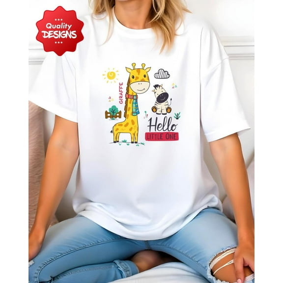 DeliFri Giraffe Baby Shower T-Shirt, Cute Safari Animal , Gender Neutral T-Shirt, Jungle Nursery for Shirts & Decor