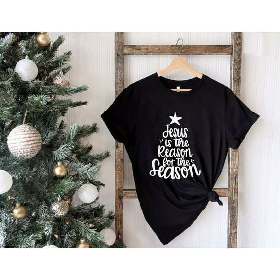 DeliFri Jesus Is The Reason For The Season T-Shirt, Couple Christmas Shirt, Faith, Catholic, Cute Holiday, National Lampoon Christmas Vacation Shirt