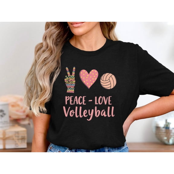 DeliFri Peace Love Volleyball Shirt, Volleyball Graphic Tee, Volleyball Mom Shirt, Cute Volleyball Shirt For Girls, Retro Volleyball T-Shirt