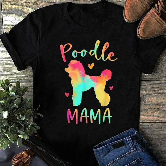 DeliFri Poodle Mama Colorful Poodle Gifts Dog Mom T-Shirt - Poodle Shirt, Retro Poodle Shirt, Poodle Gift