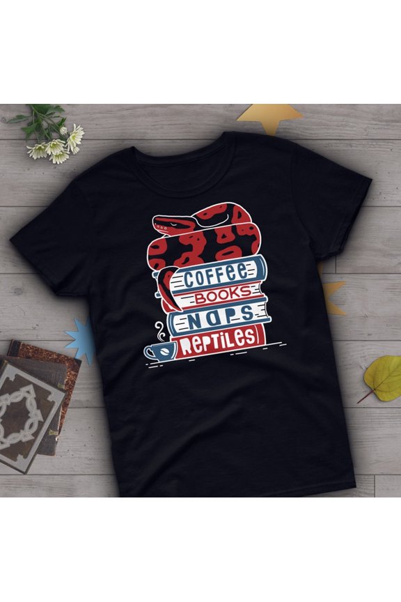 Reptile Lover Shirt, Women, Ball Python Tshirt, Snake Lover Gift, Reptile T-Shirt, Cute Snake Graphic Tee, Coffee, Book, Naps, Bookish