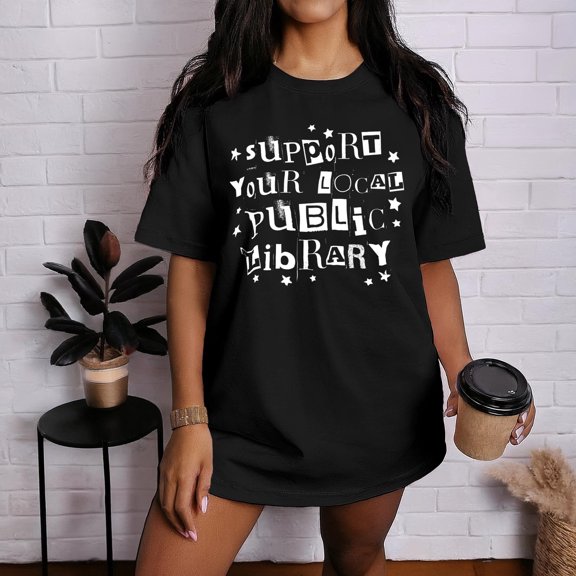 DeliFri Support Your Library Shirt Grunge Gothic Punk Style Tee Support Local Public Libraries T-Shirt Librarian Gift