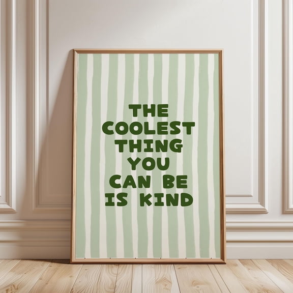 DeliFri The Coolest Thing You Can Be Is Kind Nursery Wall Art Green Striped Quote Art Classroom Poster Teacher