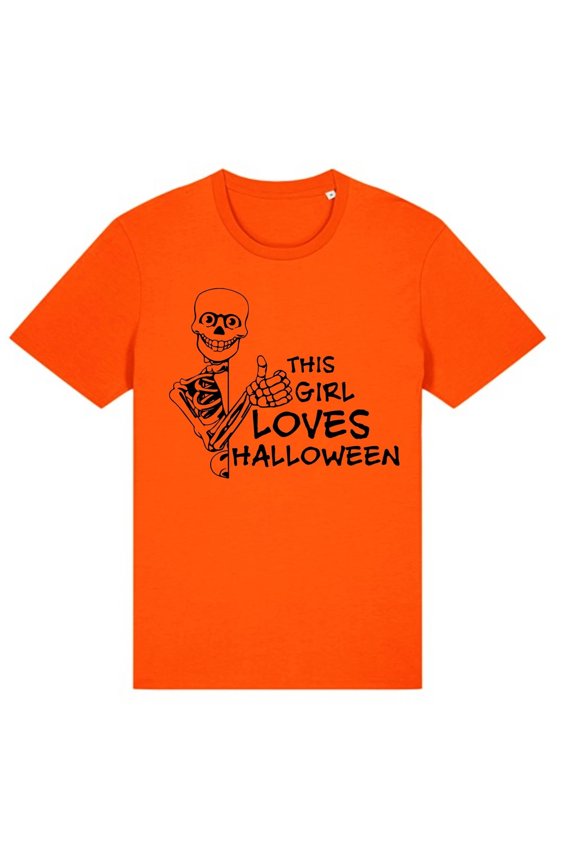 This Girl Love Halloween Skull Design T Shirt,Scary Blood,Splattered Costume Tee orange