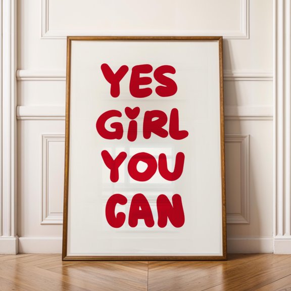 DeliFri Yes Girl You Can, Quote Print, Typography Wall Art, Affirmation Poster, Girl Power, Female Empowerment