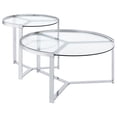 thumbnail image 1 of Delia 2-Piece Round Glass Top Nesting Coffee Table Chrome, 1 of 11