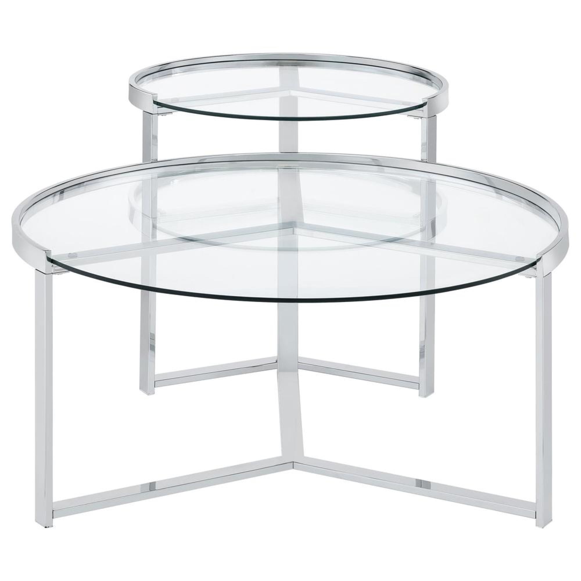 Delia Round Chrome and Glass Nesting Coffee Table Set