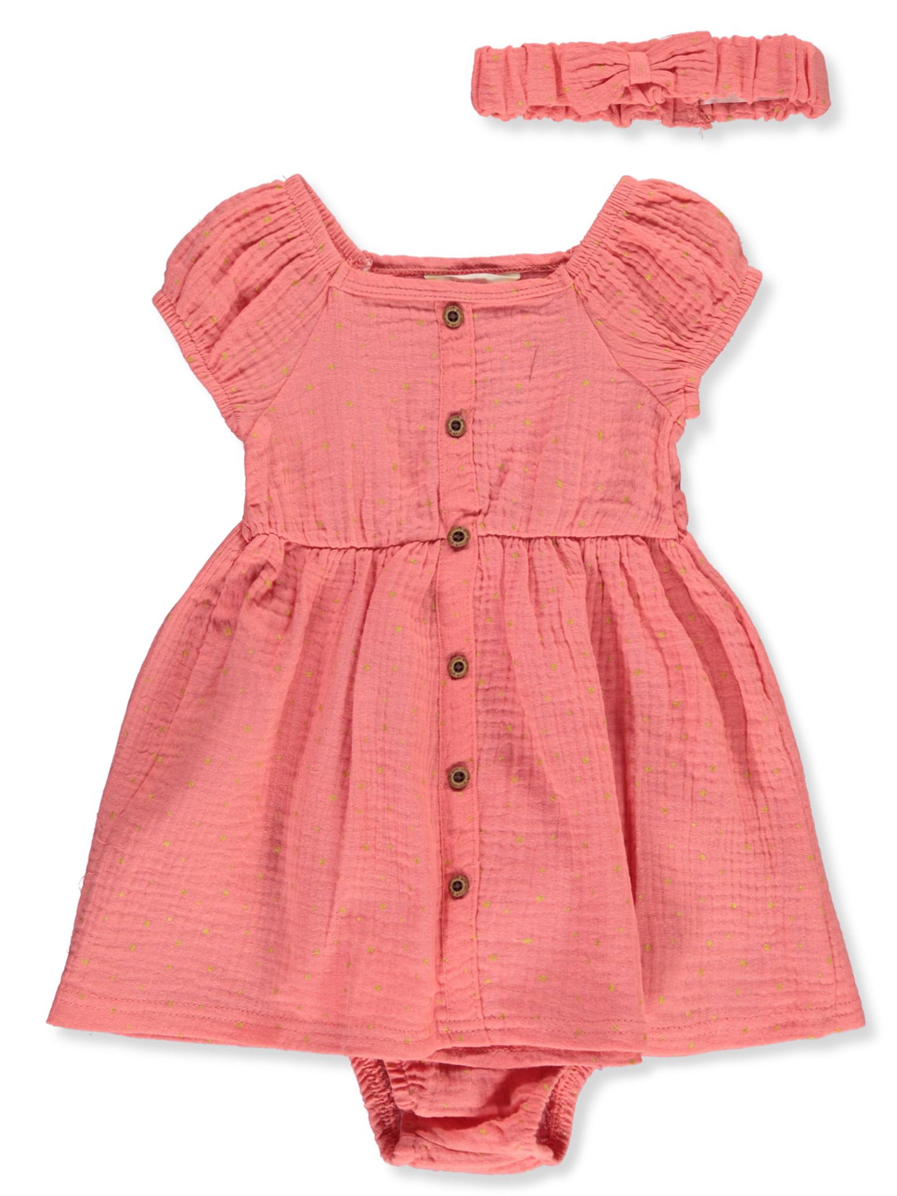 Delia's Girl Baby Girls' 3-Piece Gauze Dress Set Outfit - coral, 12 months (Infant)